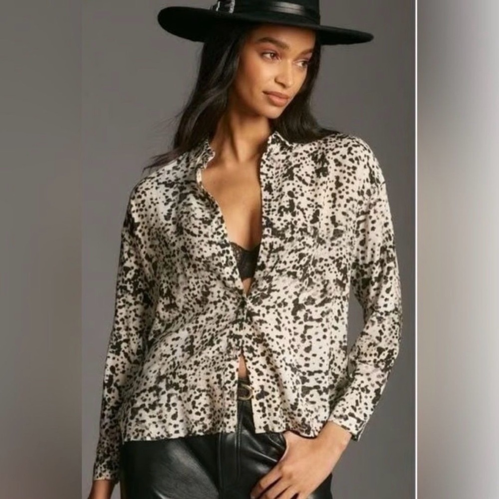Cloth & Stone Anthropologie XS Leopard Animal Print Button Up Neutral Shirt